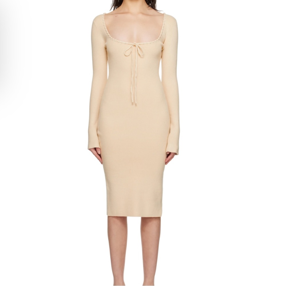 GUIZIO Beige Bow Midi Dress
